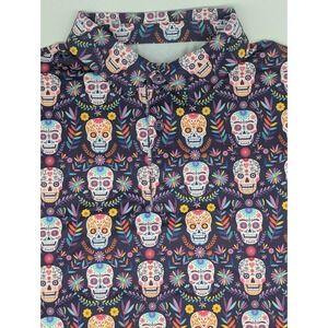 1764 Day of the Dead Golf Polo Mens‎ Size Large Performance Stretch Skulls